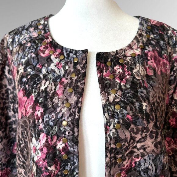 Isabel Hayley Cardigan Sweater With Floral Print Pattern Sz XL - Picture 3 of 5